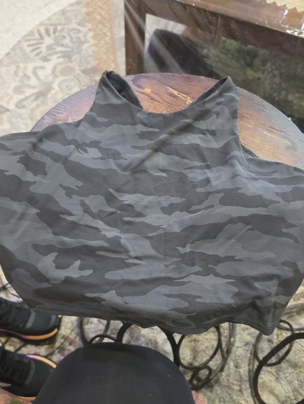 Athleta Black & Gray Camo High Neck Crop Tank